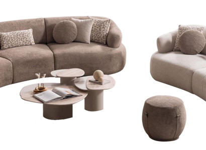 Moderne Wohnzimmer Sofas Brauner 5-Sitzer Hocker Couchtisch 3-er