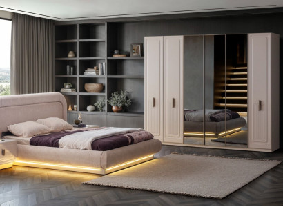 Hochwertiges Bett Set mit Nachttisch und Schrank für Schlafzimmer