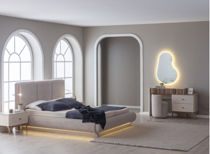 Bett Set mit Nachttisch und Schminktisch für modernes Schlafzimmer