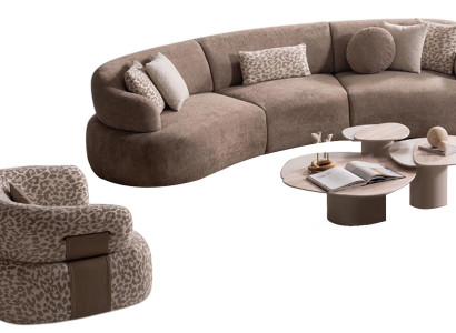 Beige Polstercouchen Designer Möbel Textilsessel Holztisch 3tlg Set