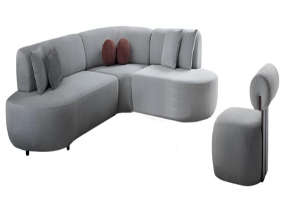Moderne Graue Sofagarnitur Polster L-Form Couch Edler Sessel 2tlg