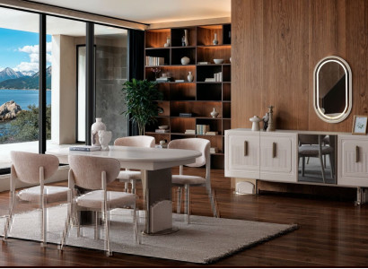 Elegantes Esszimmer Set mit Tisch und gepolsterten Stühlen