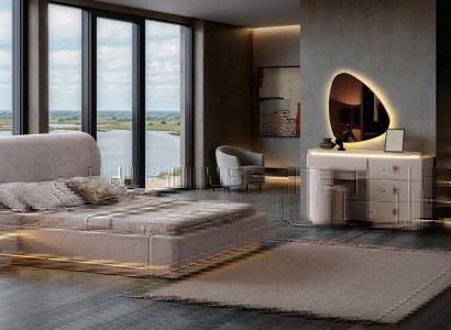 Schlafzimmermöbel Set mit Bett Nachttisch und Designer Schminktisch