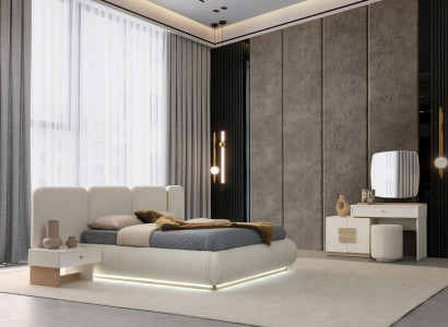 Elegantes 4tlg. Schlafzimmer-Set mit Bett und Schminktisch mit Spiegel