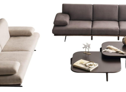 Designer Sofa Set Beiger 4-Sitzer Stilvoller Couchtisch 3-er Sofa