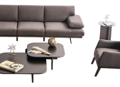 Elegante Graue Sitzgarnitur Edler 4-Sitzer Couchtisch Beistelltisch