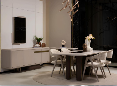 Modernes Esszimmer Set mit Tisch Stühlen Kommode und Spiegel Hochwertig Möbel