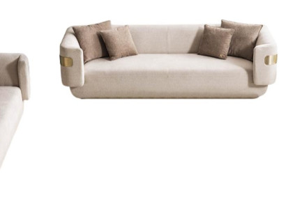 Elegante Wohnzimmer Couchgarnitur Beiger 4-Sitzer 3-er Textilsessel