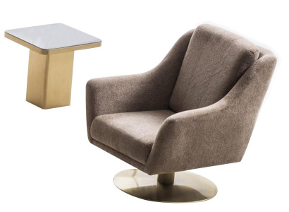 Eleganter Beiger Relaxsessel Stilvoller Beistelltisch Designer Set