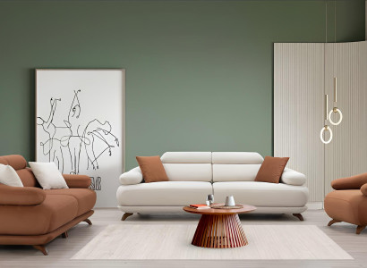 Braunes Sofa Set 3+3+1 für modernen Wohnbereich mit eleganten Details