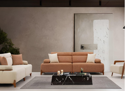 Beige 3+3+1-Sitzer Sessel mit modernen Holzelement Möbel