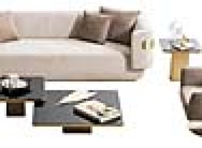 Beige Sofagarnitur Designer 4-Sitzer Textilsessel Schwarze Tische