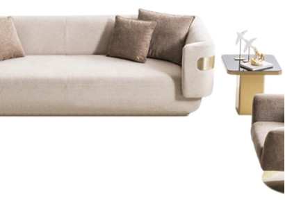 Elegantes Sofa-Set Textilcouch 4-Sitzer Relaxsessel Beistelltisch