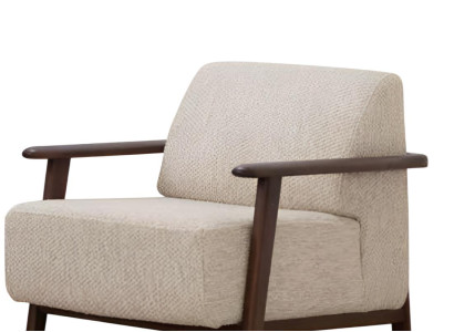 Beige Sessel mit modernem Design und eleganten Holzarmlehnen