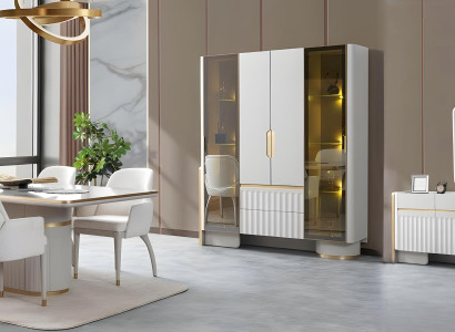 Weißes Esszimmer Set Designer Esstisch 4x Polsterstühle TV-Ständer