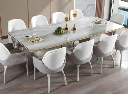 Luxuriöse Esszimmer Garnitur Holztisch Designer 4x Polsterstühle