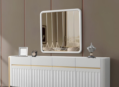 Weißes Schickes Sideboard Designer Spiegel Wohnzimmer Holz Anrichte