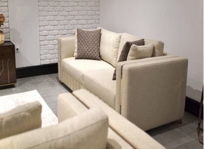 Beiger 3-Sitzer Wohnzimmer Polstercouch Stoffsofas Holzgestell Möbel