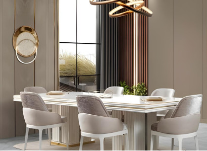 Exklusives Esszimmer-Set Moderner Weißer Esstisch 4x Design Stühle