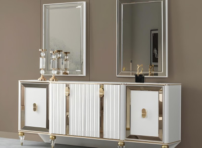 Stilvolles Wohnzimmer Sideboard Designer 2x Spiegel Luxus 3tlg Set