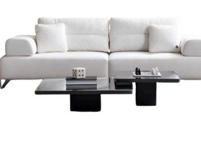 Weiß-Schwarze Couchgarnitur Stilvolle Polstersofas Sessel 2x Tische