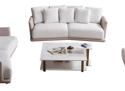 Luxuriöse Beige Couchgarnitur 2x Textilsofas Relaxsessel Couchtisch