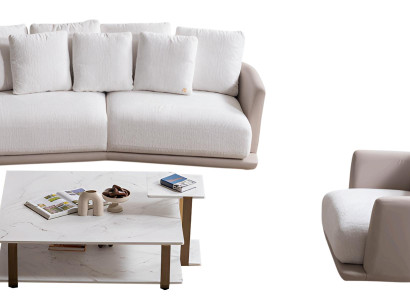 Luxuriöses Weißes Sofa-Set Moderner 3-Sitzer Relaxsessel Couchtisch