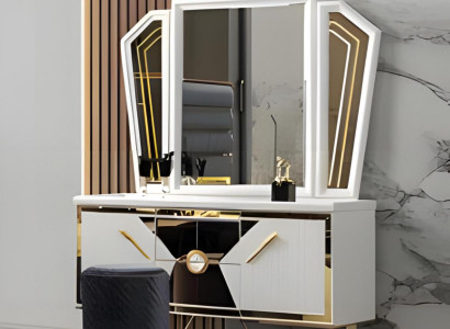 Gold-Weißer Schminktisch Exklusiver Frisiertisch Schlafzimmer Möbel