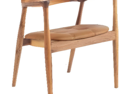 Eleganter Brauner Armlehnen Holzstuhl Exklusives Ledersitzkissen