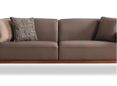 Designer Braunes 3-Sitzer Sofas Wohnzimmer Stoffcouch Holzgestell
