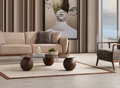 Braune Wohnzimmer Couchgarnitur Stilvoller 3-Sitzer Textilsessel