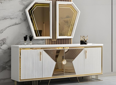 Modernes Weißes Sideboard Designer Goldverzierung Holzkommode