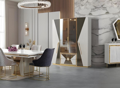 Modernes Esszimmer Set Stilvoller Esstisch 4x Textilstühle Sideboard