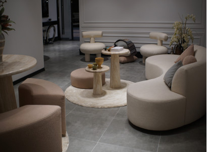 Beiges Rundsofa Moderne Polstercouch Wohnzimmer Textil Sofas Möbel