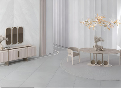 Beiges Esszimmer-Set Stilvoller Esstisch 4x Textilstühle Sideboard