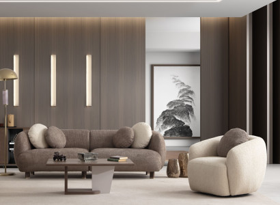 Braun-Weiße Sitzgarnitur Designer 3-Sitzer Weißer Relaxsessel 2tlg