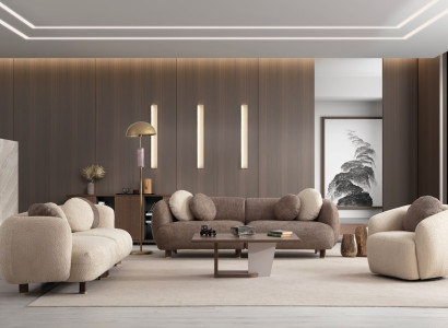 Braun-Beige Polstergarnitur Stilvolle 3-er Sofas Sitzsessel 3tlg Set