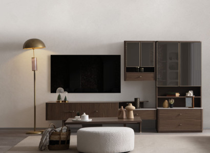 Braune Wohnzimmer TV-Garnitur Stilvolles Lowboard Bücherregal Tisch