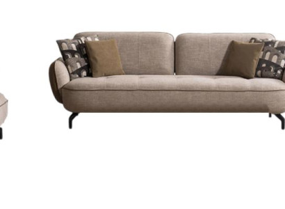 Beige Textilgarnitur Designer 2x 3-Sitzer Textilsessel Beistelltisch