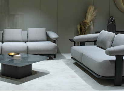 Graues Polster-Set Designer Wohnzimmer 4-Sitzer Stoffsofa 2tlg Set