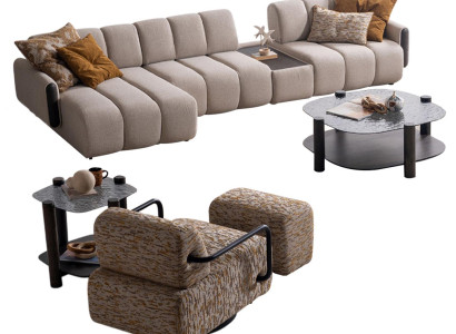 Designer Wohnzimmer Sofas Beiger Hocker Kaffeetisch Holztisch 5tlg