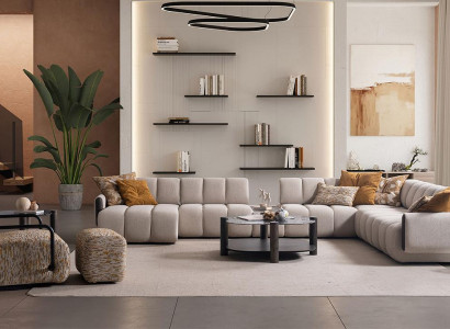 Exklusive Wohnzimmer Sitzgarnitur Stilvolles Ecksofa Sessel Pouf