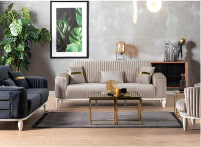 Designer 2x Beige Polstersofas Wohnzimmer Relaxsessel Stoffgarnitur