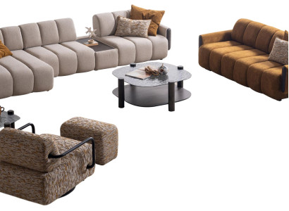 Modernes Sofa-Set Stilvoller 3-Sitzer Polsterhocker Beistelltische