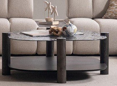 Moderner Grauer Couchtisch Luxuriöser Ablagetisch Edle Holzbeine