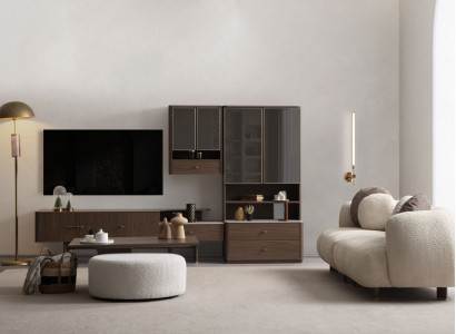 Elegantes Wohnzimmer-Set Polstersofa TV-Lowboard Bücherregal Tische