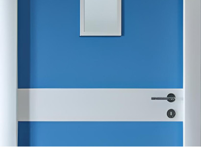 Blaue Tür des Krankenhauses Metalltür Krankenhaustür Türen