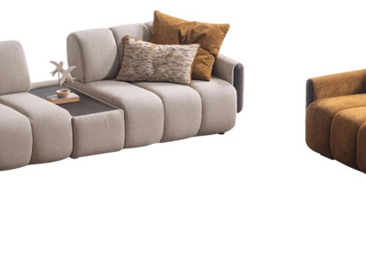 Braun-Beige Sofagarnitur Stilvolle Eckcouch Designer 3-Sitzer 2tlg