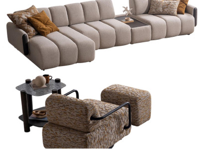 Stilvolles Wohnzimmer-Set Exklusives Ecksofa Polstersessel Hocker