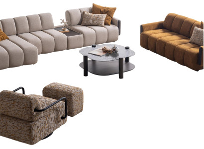 Stilvolle Couchgarnitur Moderner 3-Sitzer Polstersessel Couchtisch